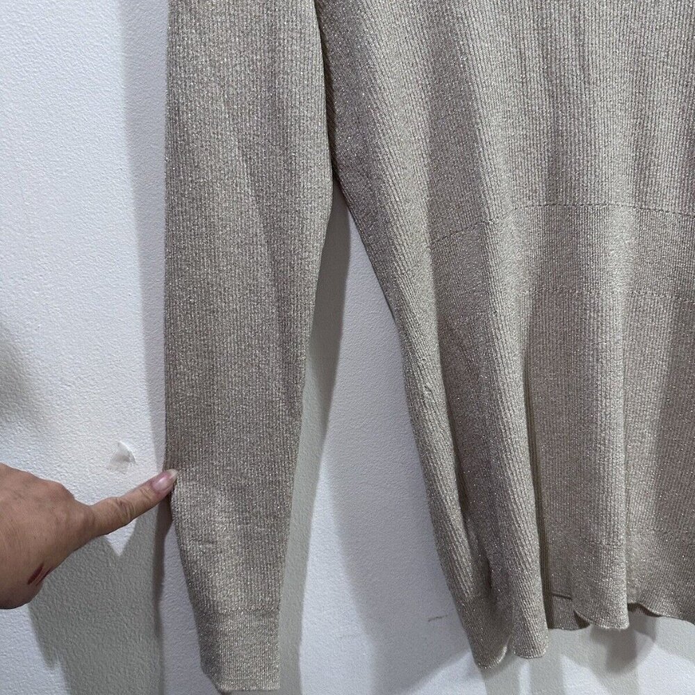 White house black market Women gold metallic sweater Long Sleeve cardigan  SZ  M - Picture 11 of 12